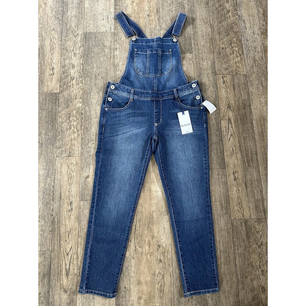 NEW Wallflower Overalls Sz Large Blue Crop Jeans Denim Pants Farmer Bib 33x26